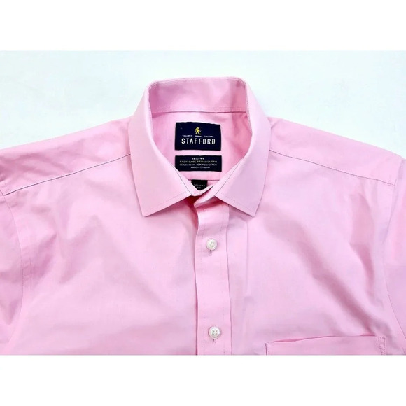 Stafford Regular Fit Size 14.5 32-33 Mens Pink Travel Easy Care Broadcloth Shirt - Picture 8 of 8